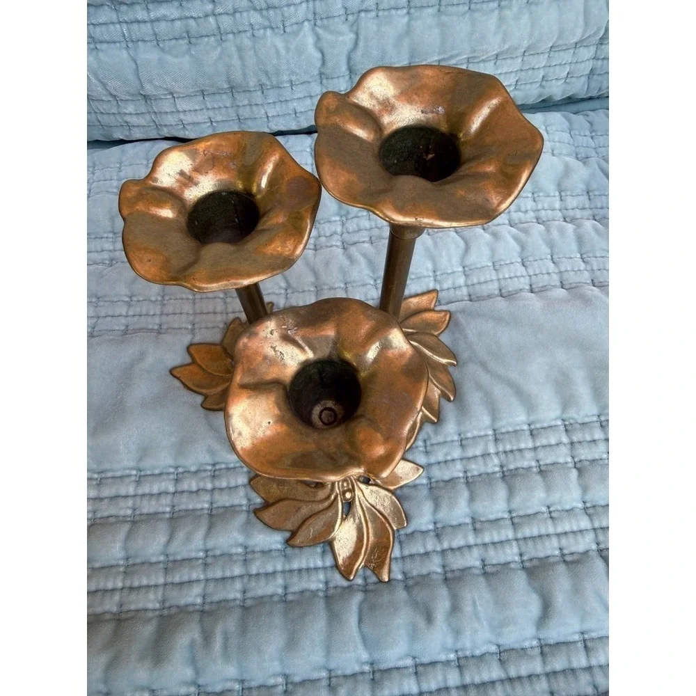 Vintage Italian Brass 3 Arm Candelabra Neoclassical Laurel Leaf Berries Gold
